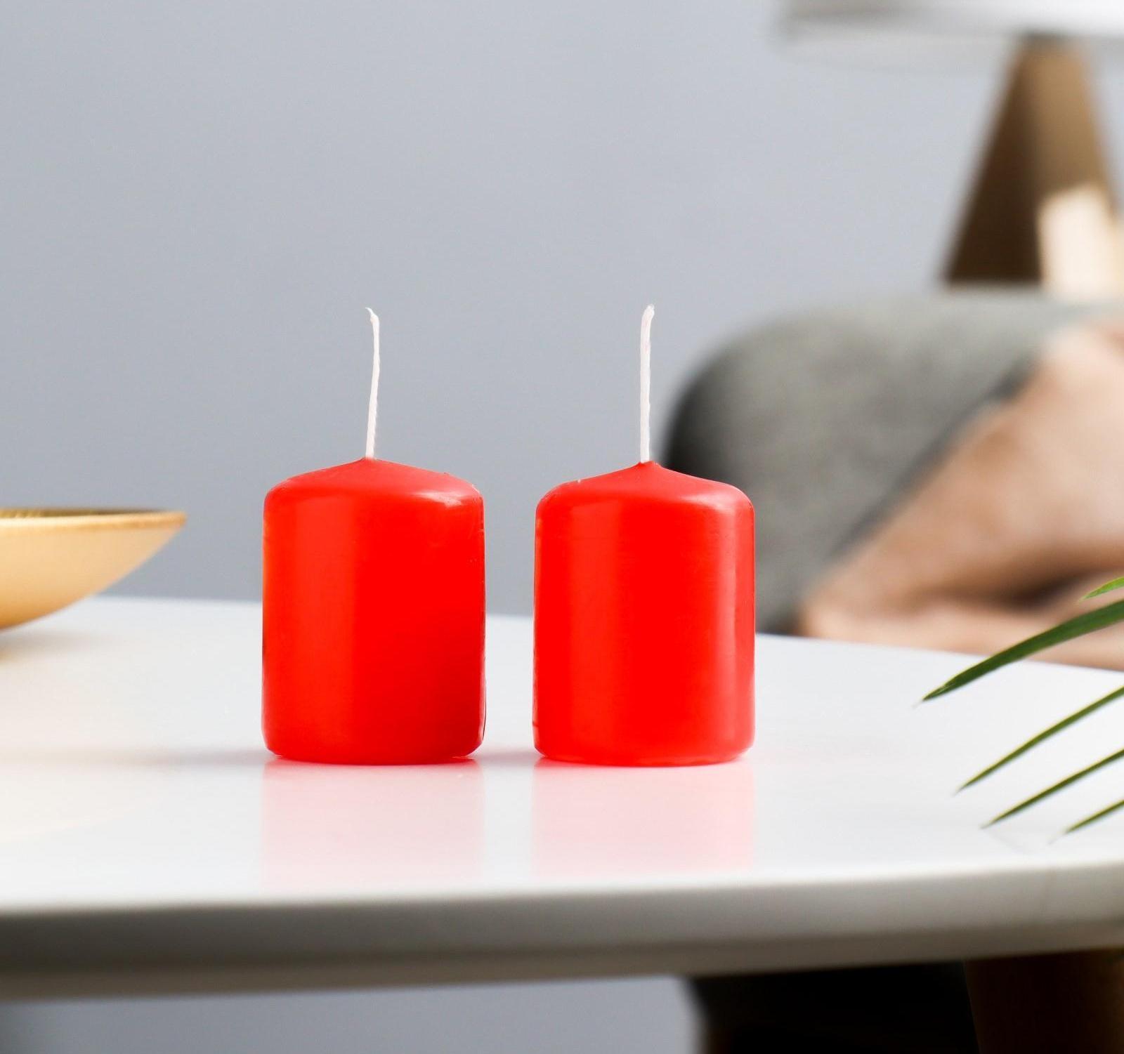 Набор свечей - цилиндров, 4х5см, набор 2 шт, красная