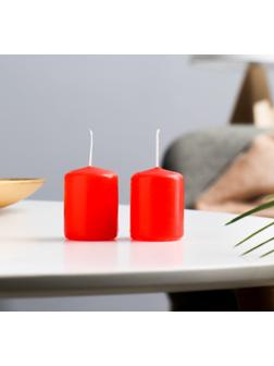 Набор свечей - цилиндров, 4х5см, набор 2 шт, красная