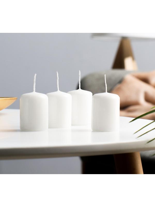 Набор свечей - цилиндров, 4х5см, набор 4 шт, белая