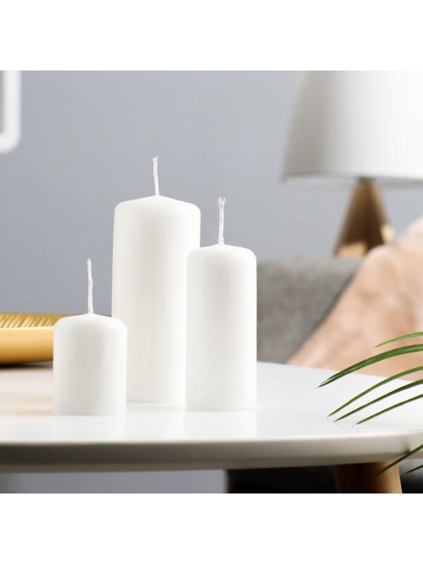 Набор свечей - цилиндров, набор 3 шт, белая (4х5 см, 4х9 см, 5х11,5 см)