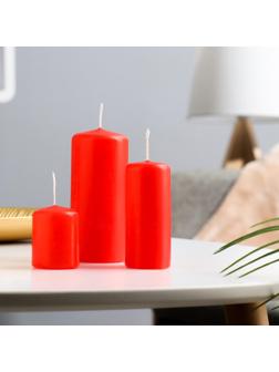 Набор свечей - цилиндров, набор 3 шт, красная (4х5 см, 4х9 см, 5х11,5 см)