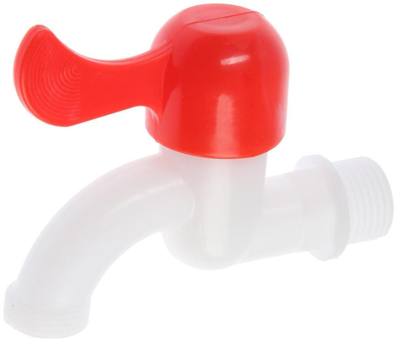 Кран водоразборный ZEIN, с плоской красной ручкой, PP, кран-букса, белый