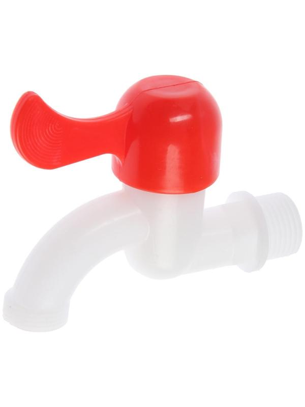 Кран водоразборный ZEIN, с плоской красной ручкой, PP, кран-букса, белый