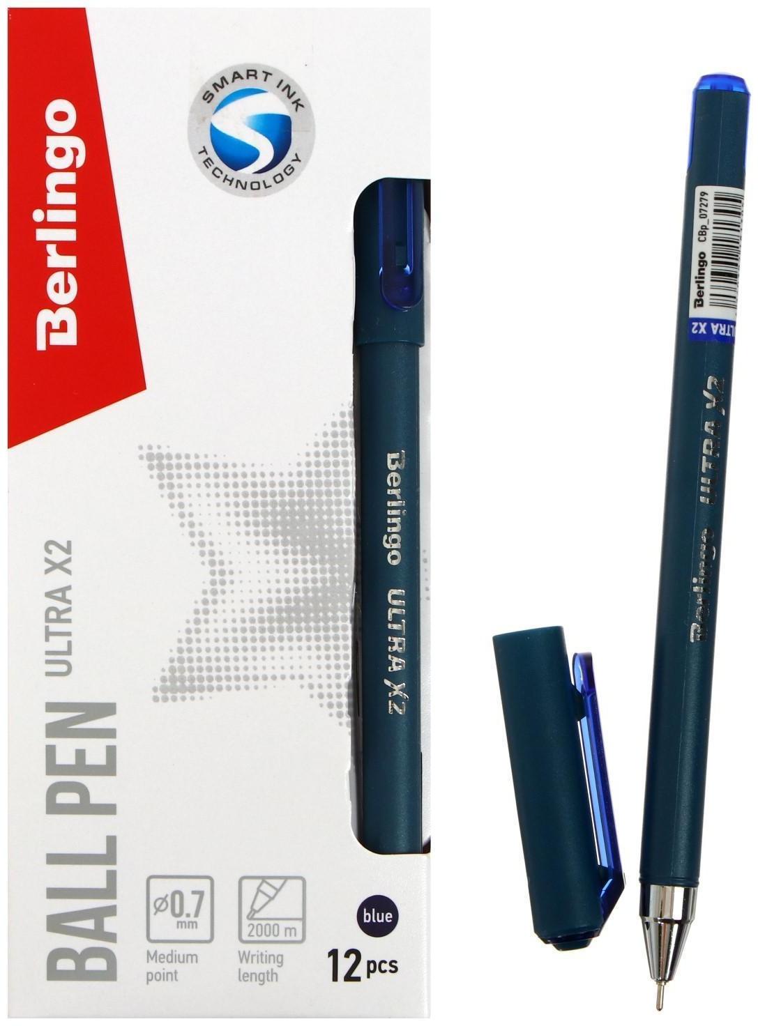 Ручка шариковая Berlingo Ultra X2, 0,7 мм, игольчатый стержень, синяя