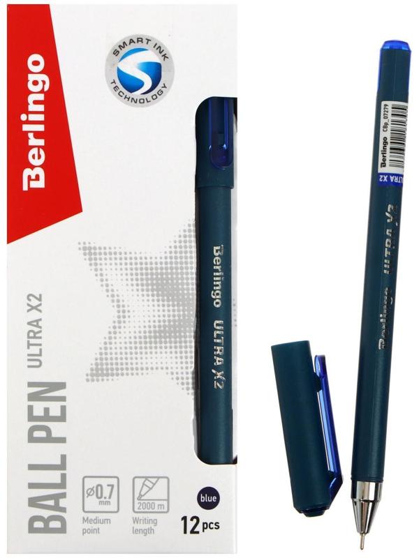 Ручка шариковая Berlingo Ultra X2, 0,7 мм, игольчатый стержень, синяя