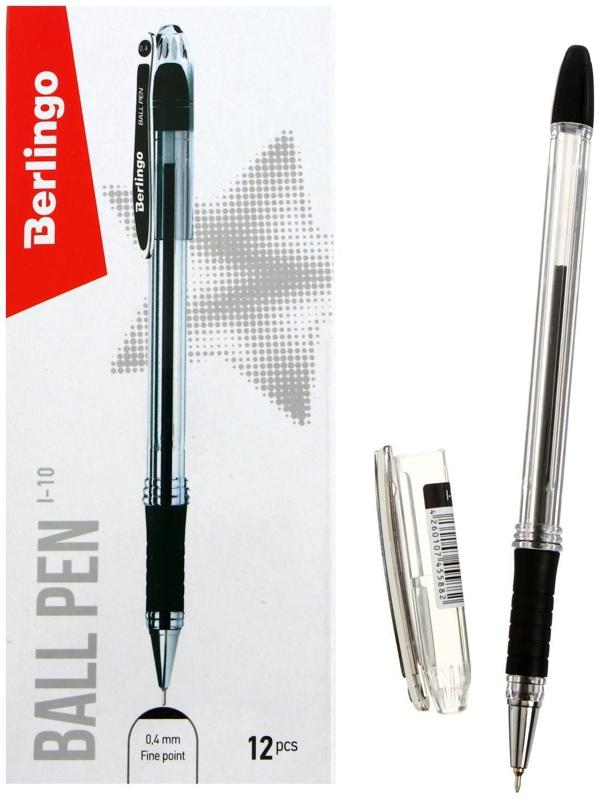 Ручка шариковая Berlingo I-10, черная, 0,4 мм, резиновый упор ЦЕНА ЗА 1 ШТУКУ.
