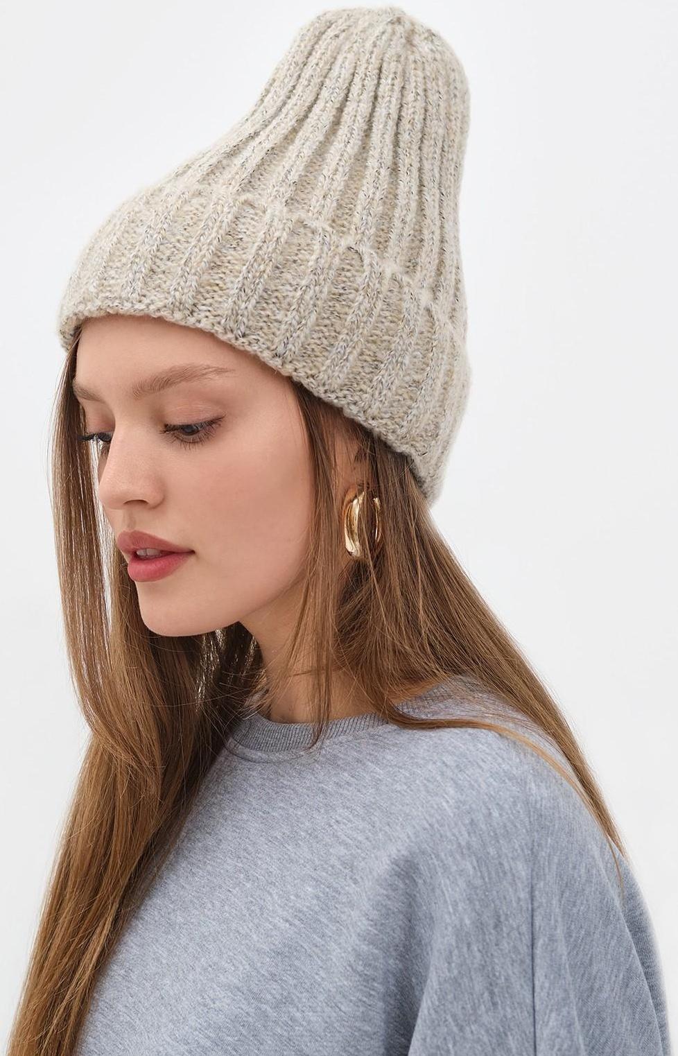Шапка женская MINAKU с подворотом, размер 54-56, цвет бежевый