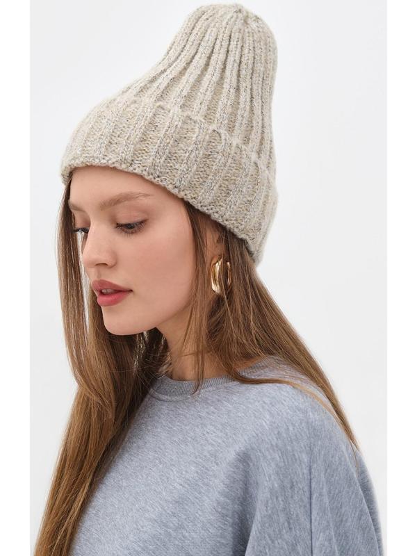Шапка женская MINAKU с подворотом, размер 54-56, цвет бежевый