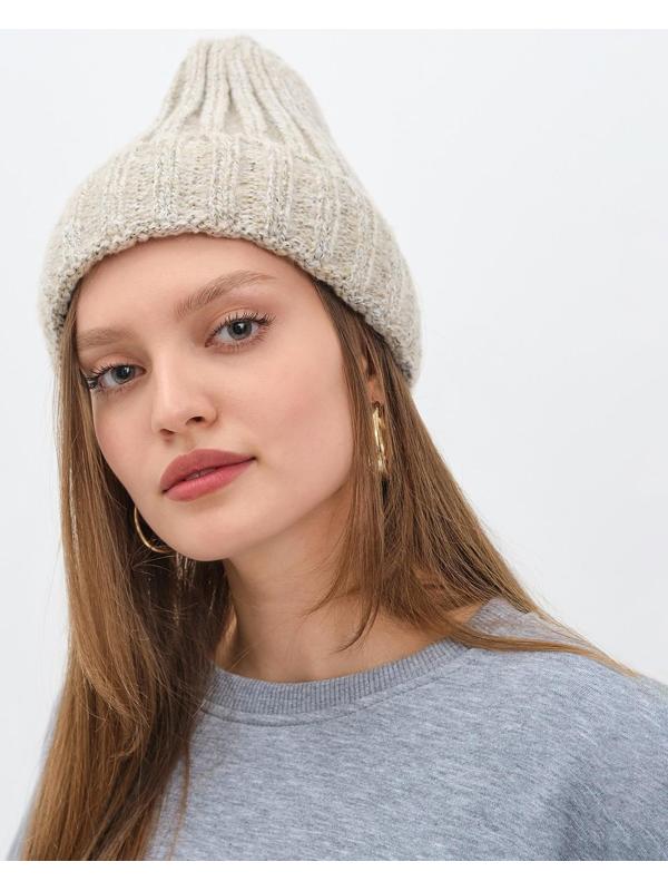 Шапка женская MINAKU с подворотом, размер 54-56, цвет бежевый