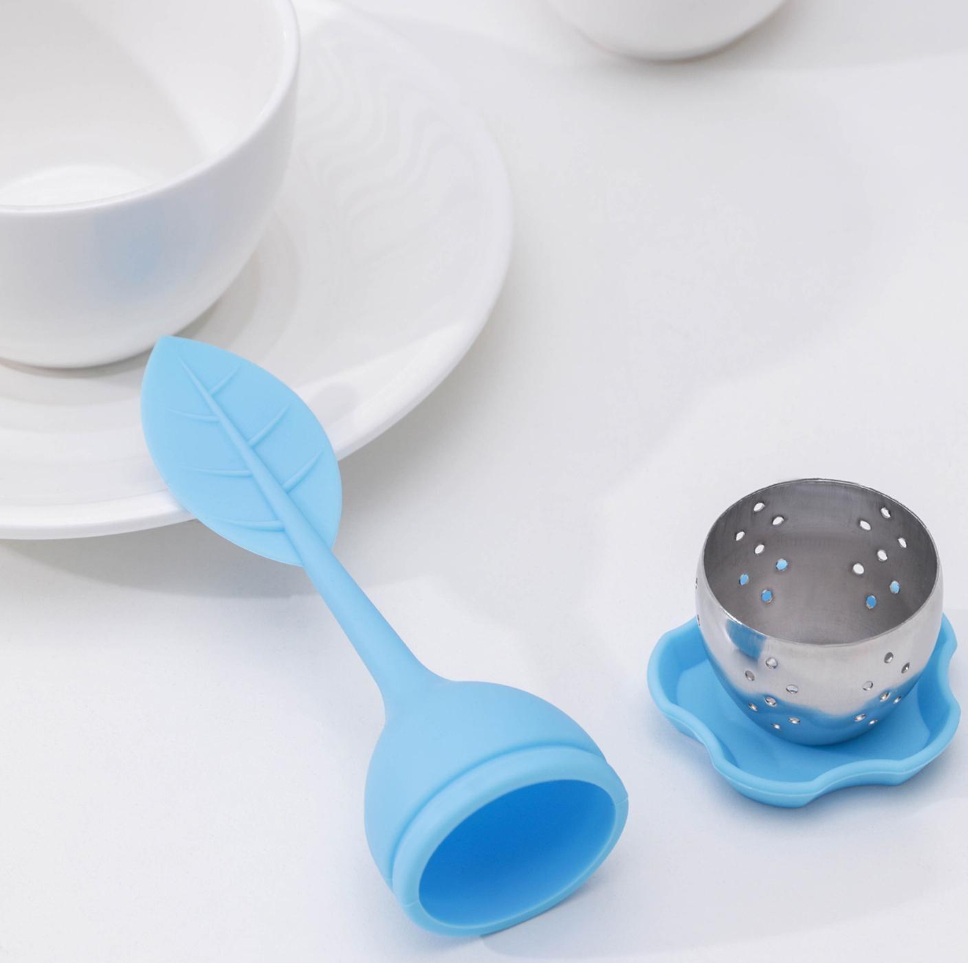 Ситечко для чая «Листок», нержавеющая сталь 304, цвет голубой