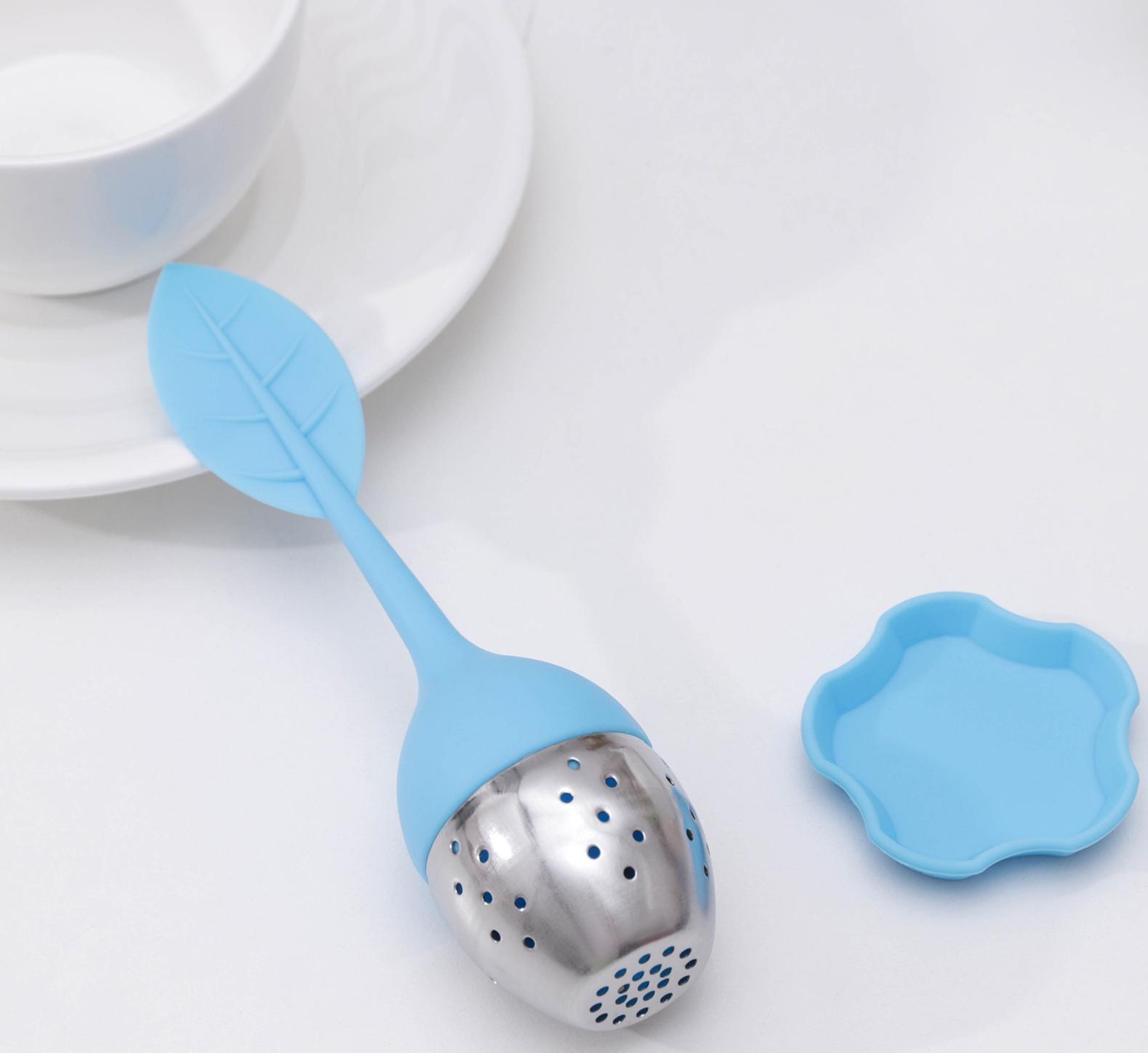 Ситечко для чая «Листок», нержавеющая сталь 304, цвет голубой