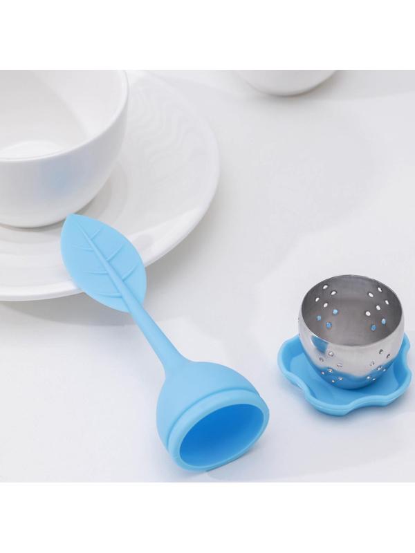 Ситечко для чая «Листок», нержавеющая сталь 304, цвет голубой