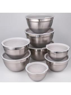 Набор мисок из нержавеющей стали с крышками, 8 шт: d=18 см, d=20 см, d=22 см, d=24 см, d=26 см, d=28 см, d=30 см, d=32 см
