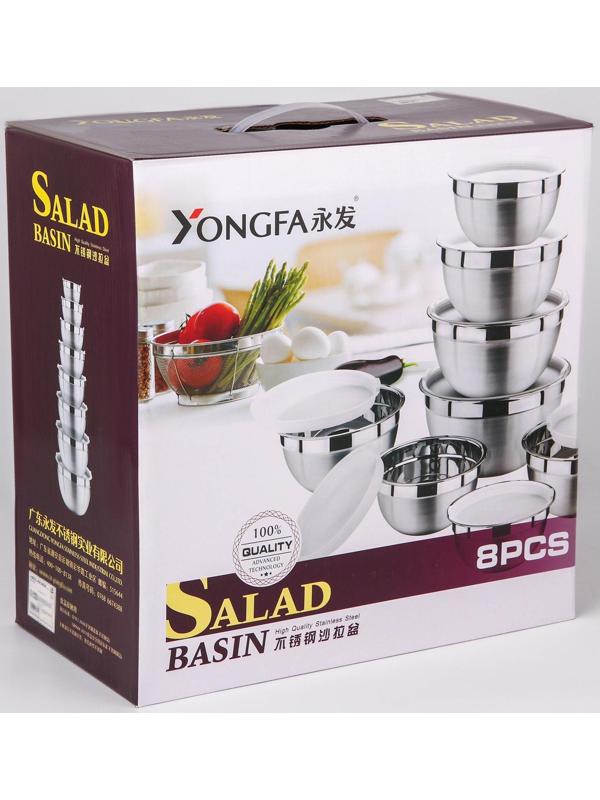 Набор мисок из нержавеющей стали с крышками, 8 шт: d=18 см, d=20 см, d=22 см, d=24 см, d=26 см, d=28 см, d=30 см, d=32 см