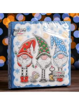 Новогодние салфетки бумажные New Line Fresco «Новогодние гномы», 33х33 см, 2 слоя