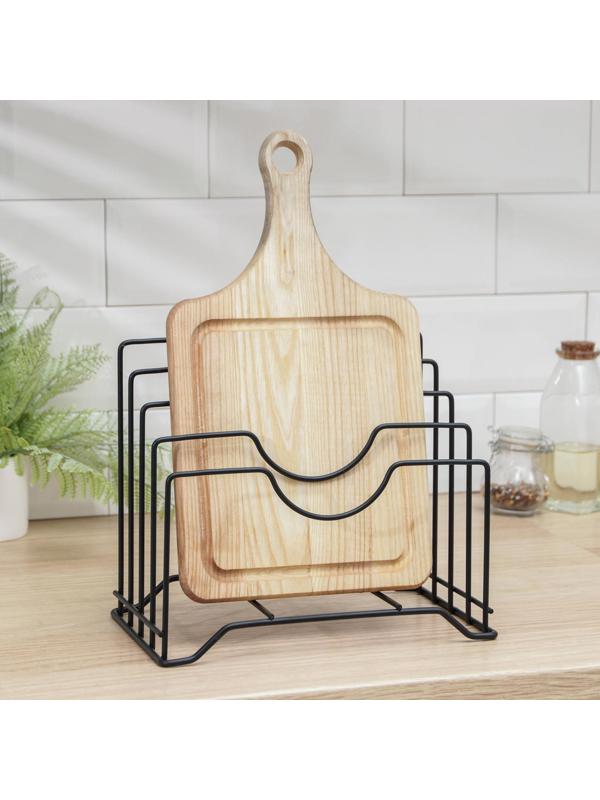 Держатель для крышек и разделочных досок Доляна, 26×16×22 см, цвет чёрный