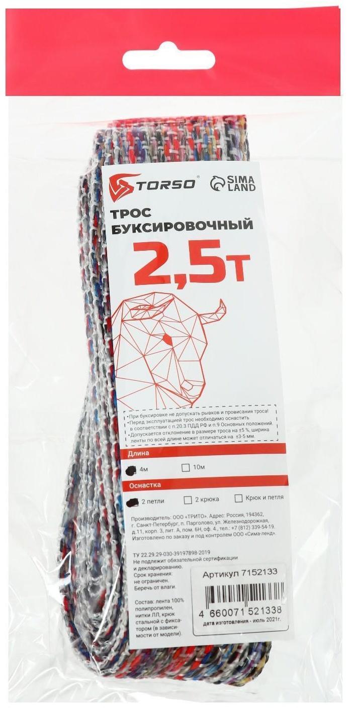Трос-лента буксировочный TORSO, 2.5 т, 4 м, 2 петли