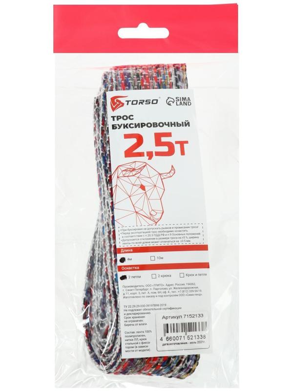 Трос-лента буксировочный TORSO, 2.5 т, 4 м, 2 петли