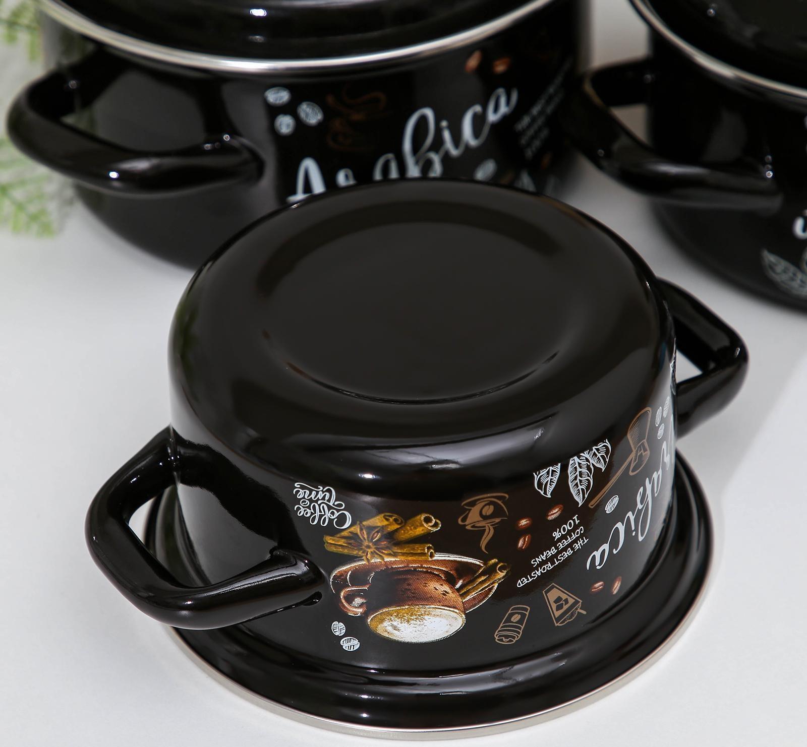 Набор кастрюль «Арабика-1»: 3 предмета: 1 л, 1,5 л, 2,3 л, индукция, цвет чёрный