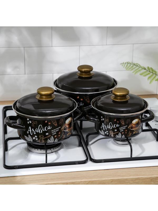 Набор кастрюль «Арабика-1»: 3 предмета: 1 л, 1,5 л, 2,3 л, индукция, цвет чёрный