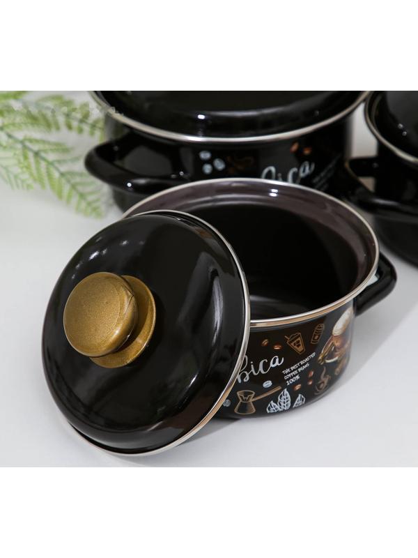 Набор кастрюль «Арабика-1»: 3 предмета: 1 л, 1,5 л, 2,3 л, индукция, цвет чёрный