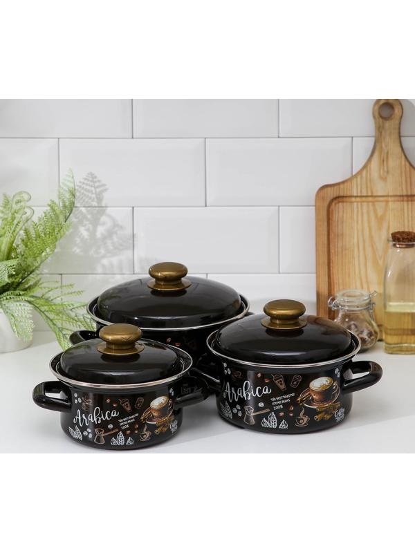 Набор кастрюль «Арабика-1»: 3 предмета: 1 л, 1,5 л, 2,3 л, индукция, цвет чёрный