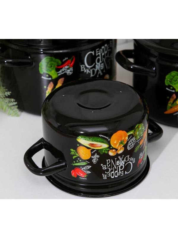 Набор кастрюль «Рацион», 3 предмета: 2 л, 4 л, 6 л, эмалированные крышки, индукция, цвет чёрный
