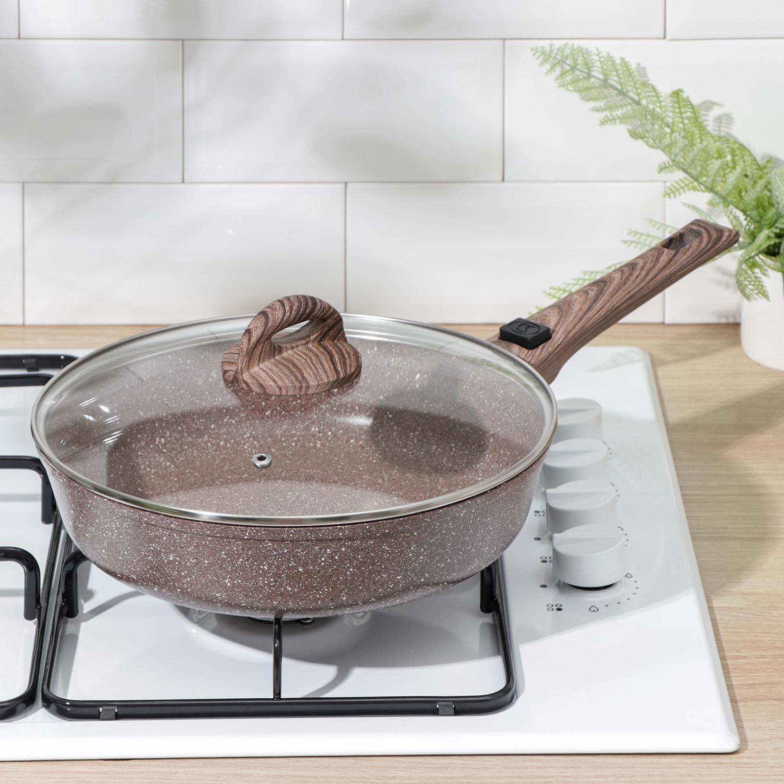 Сковорода Доляна «Брауни», d=26 см, съёмная ручка, стеклянная крышка, индукция, антипригарное покрытие, цвет коричневый
