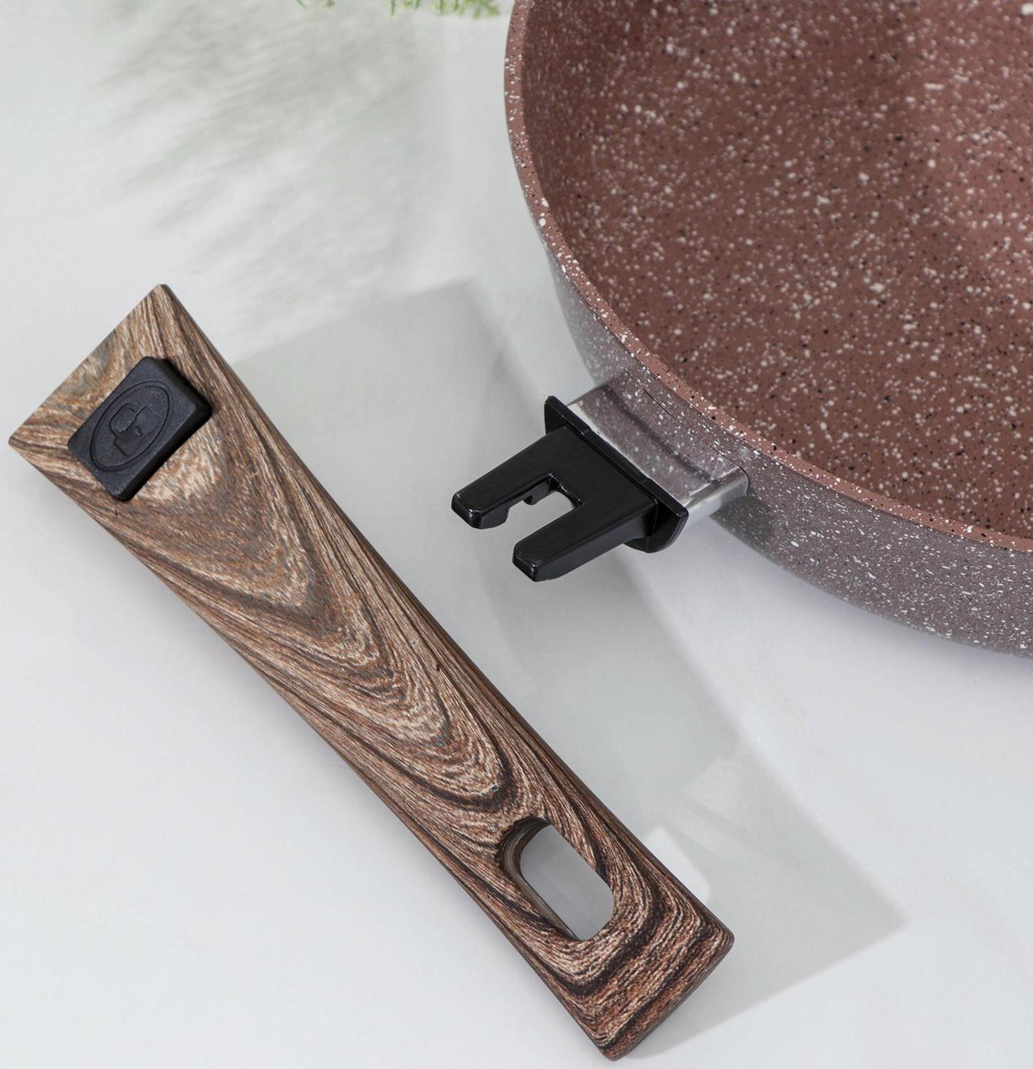 Сковорода Доляна «Брауни», d=26 см, съёмная ручка, стеклянная крышка, индукция, антипригарное покрытие, цвет коричневый