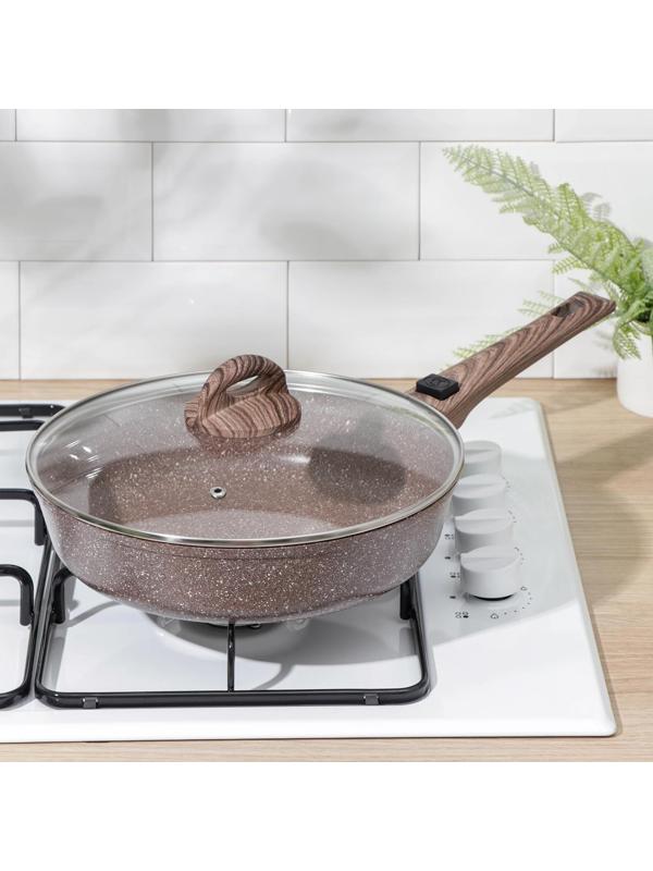 Сковорода Доляна «Брауни», d=26 см, съёмная ручка, стеклянная крышка, индукция, антипригарное покрытие, цвет коричневый