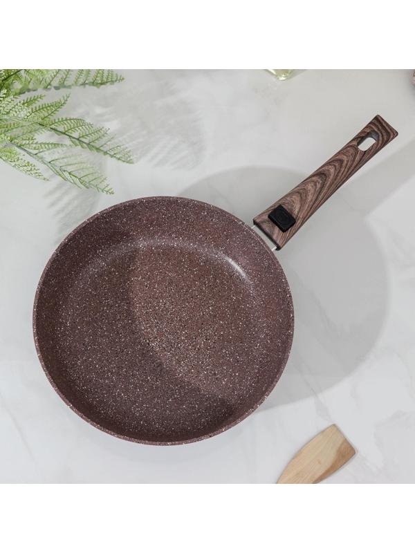 Сковорода Доляна «Брауни», d=26 см, съёмная ручка, стеклянная крышка, индукция, антипригарное покрытие, цвет коричневый