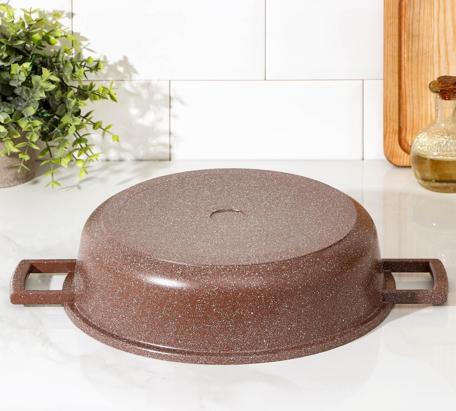 Жаровня Доляна «Брауни», d=28 см, стеклянная крышка, литые ручки, антипригарное покрытие, индукция, цвет коричневый