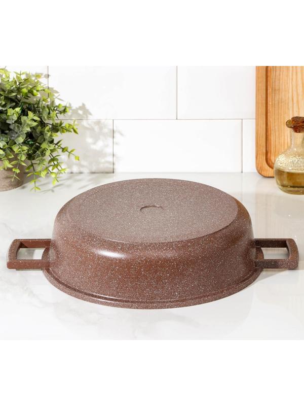 Жаровня Доляна «Брауни», d=28 см, стеклянная крышка, литые ручки, антипригарное покрытие, индукция, цвет коричневый