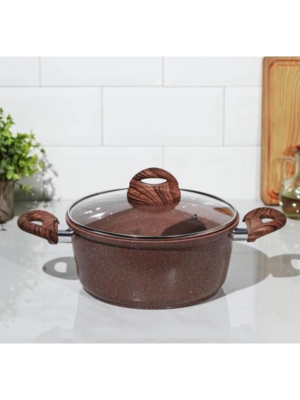 Кастрюля Доляна «Брауни», 3,3 л, стеклянная крышка, антипригарное покрытие, индукция, цвет коричневый