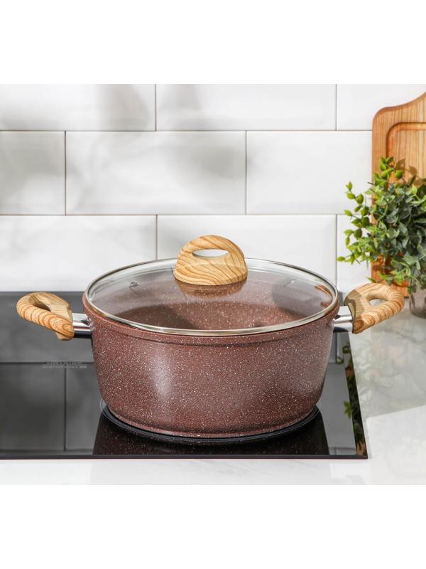 Кастрюля Доляна «Брауни», 3,3 л, стеклянная крышка, антипригарное покрытие, индукция, цвет коричневый