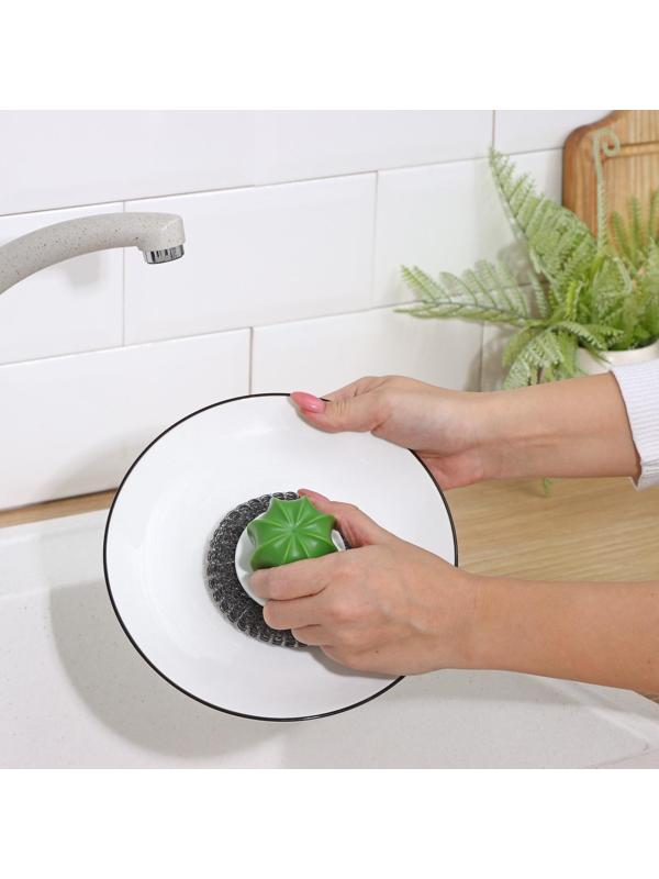 Щётка для мытья посуды «Кактус», металлическая губка, d=8 см