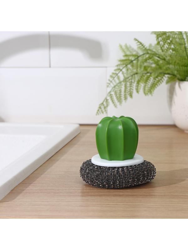 Щётка для мытья посуды «Кактус», металлическая губка, d=8 см