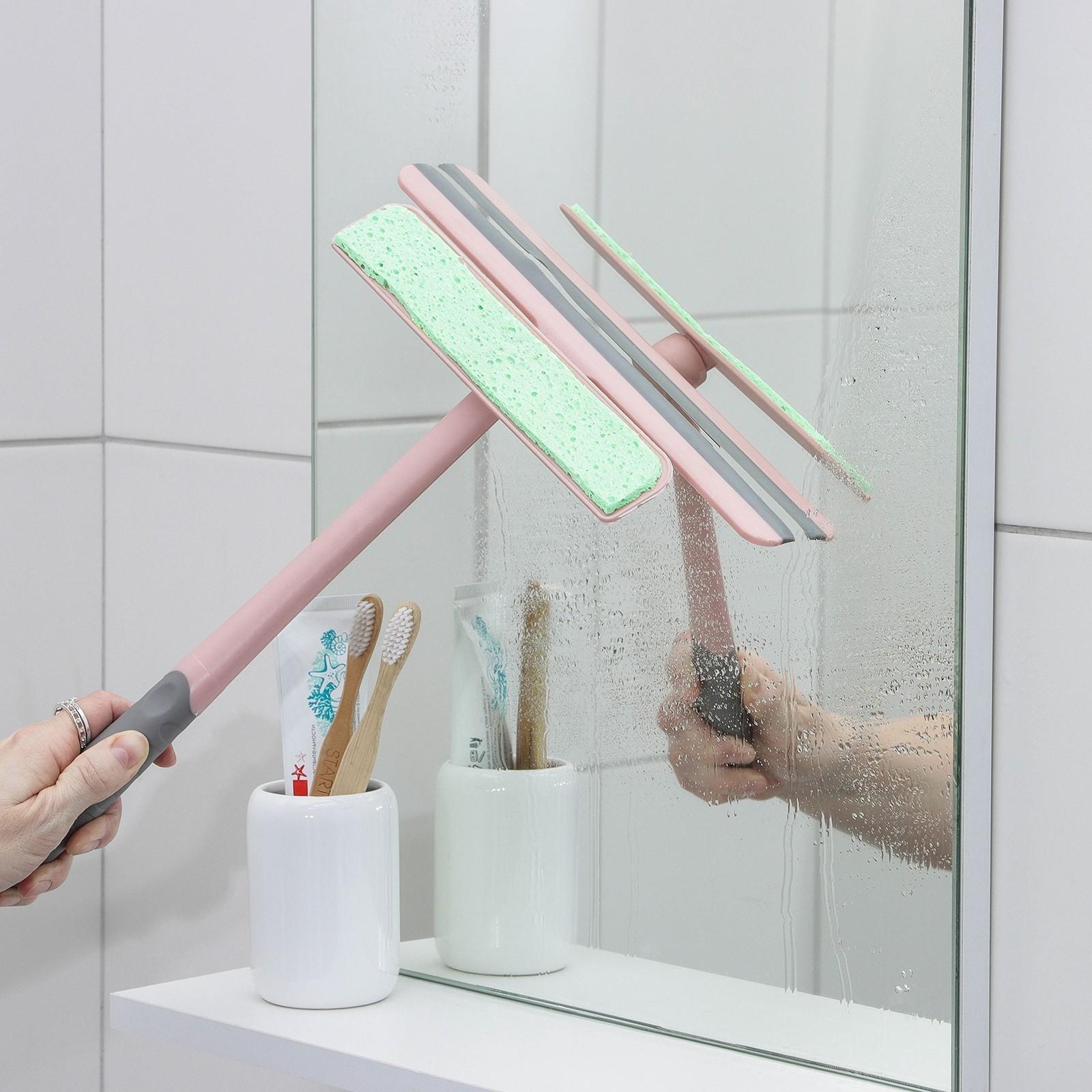 Окномойка Доляна «Элит», целлюлозная губка, поворотный силиконовый водосгон, 28×34×6 см, цвет МИКС