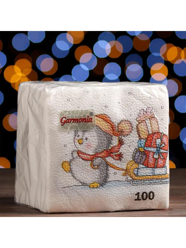 Новогодние салфетки бумажные Гармония цвета «Новогодняя почта», 24х24 см, 100 листов