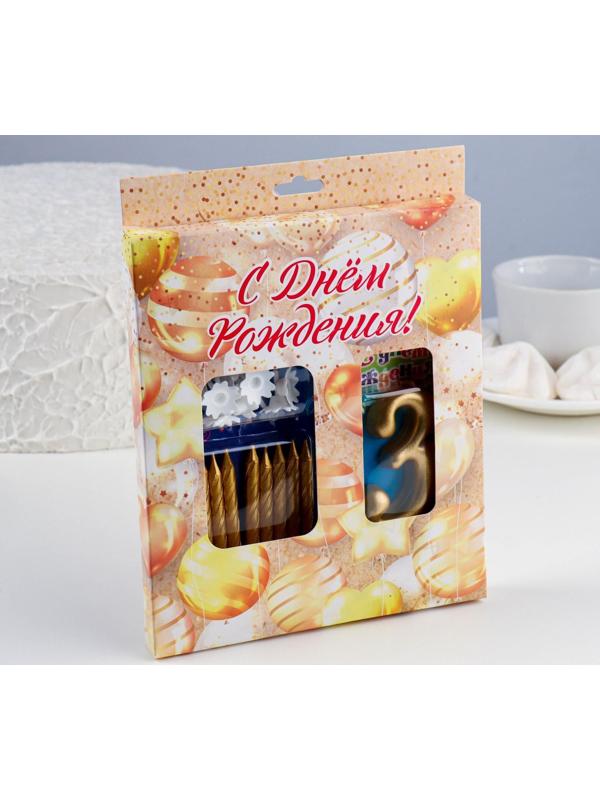 Набор свечей для торта (2 в 1) золотая Цифра 