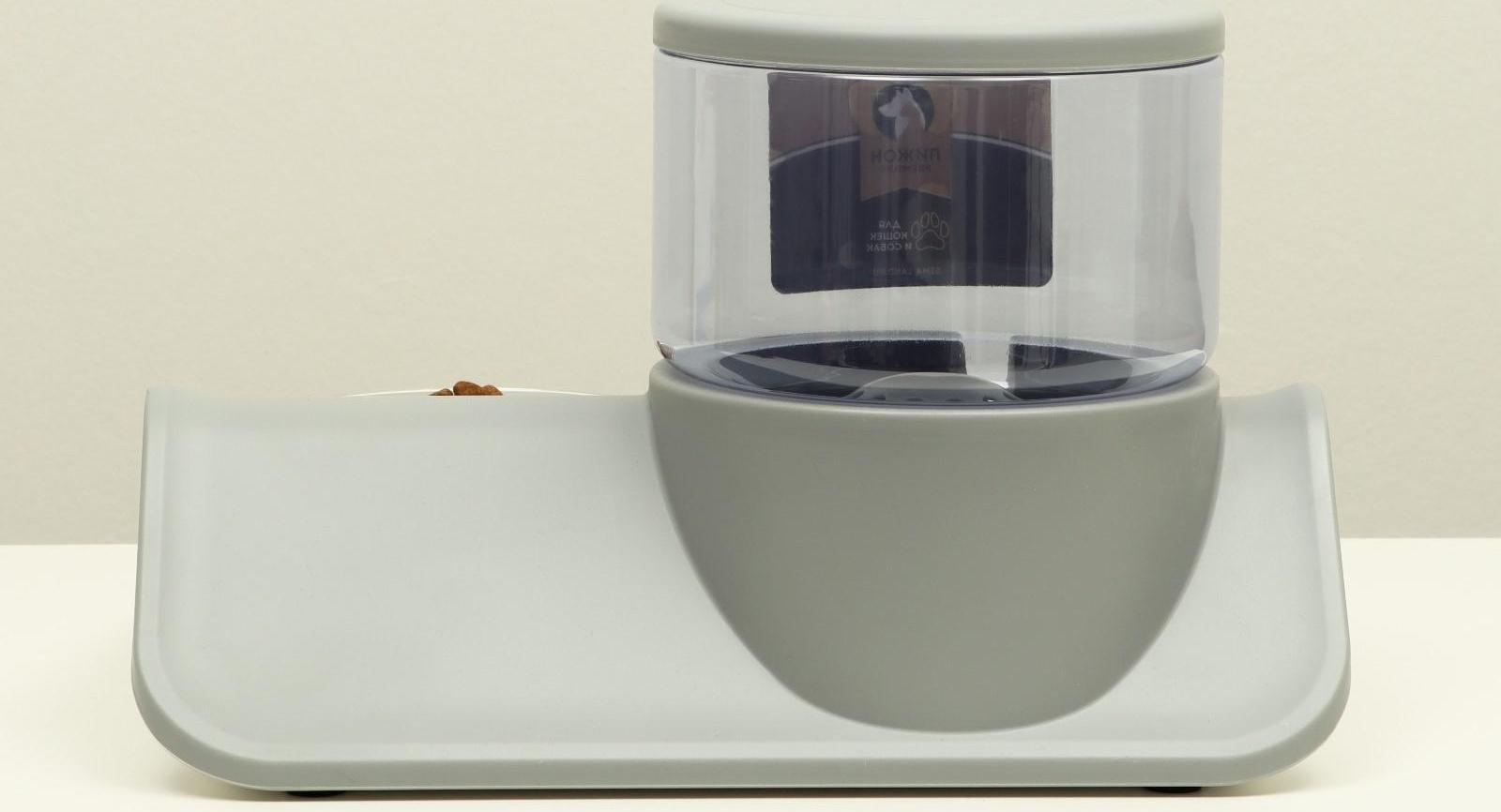 Комплекс для кормления с автопоилкой и съёмной миской, бело-серый