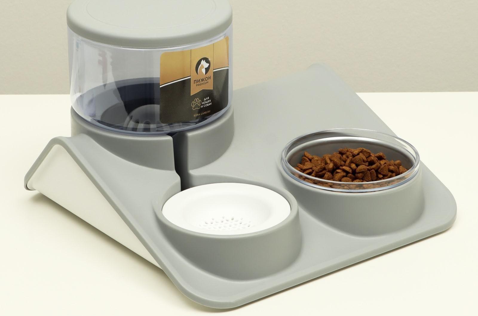 Комплекс для кормления с автопоилкой и съёмной миской, бело-серый