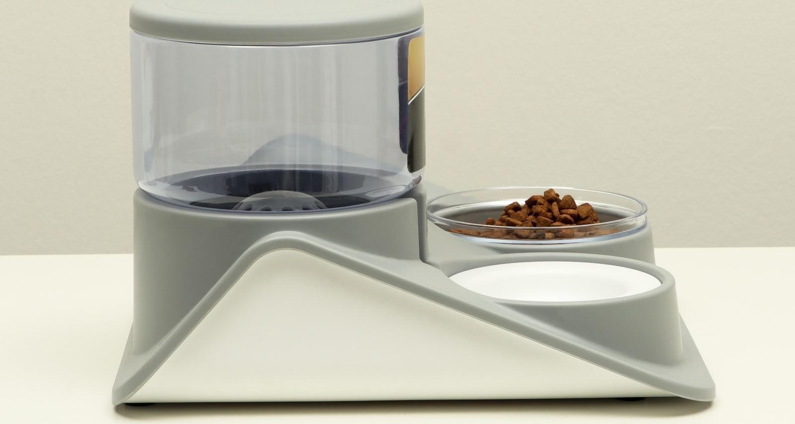 Комплекс для кормления с автопоилкой и съёмной миской, бело-серый