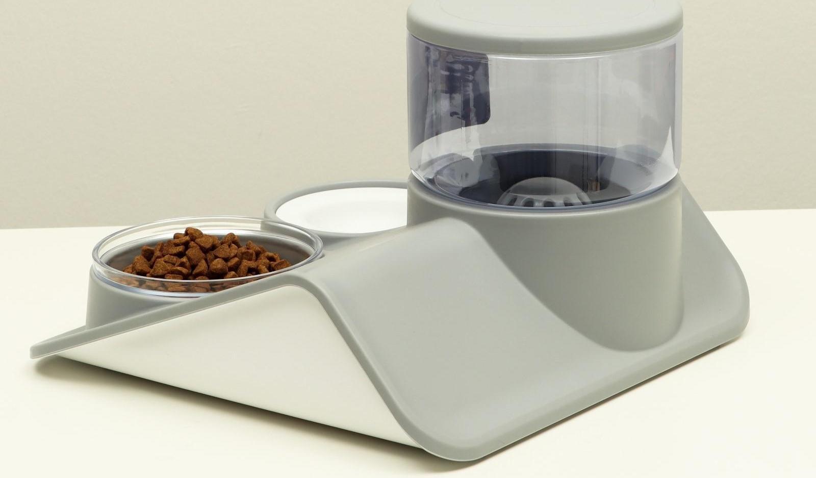 Комплекс для кормления с автопоилкой и съёмной миской, бело-серый
