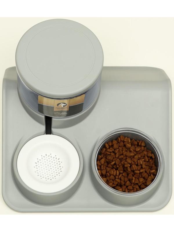 Комплекс для кормления с автопоилкой и съёмной миской, бело-серый