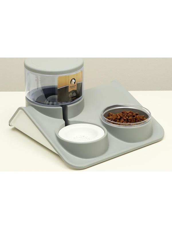 Комплекс для кормления с автопоилкой и съёмной миской, бело-серый