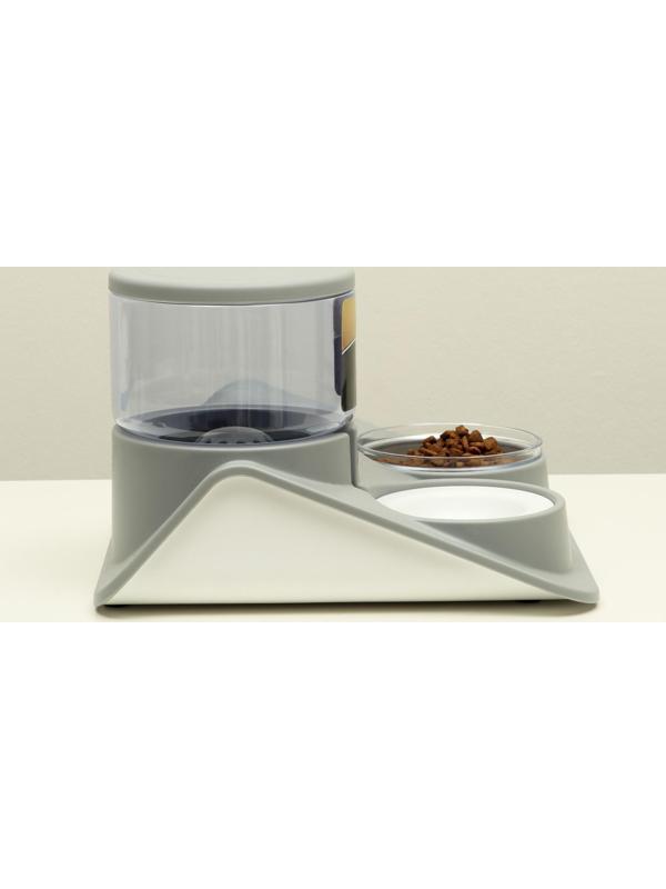 Комплекс для кормления с автопоилкой и съёмной миской, бело-серый