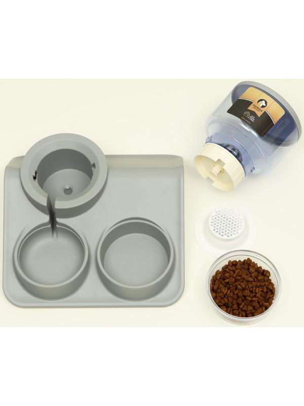 Комплекс для кормления с автопоилкой и съёмной миской, бело-серый