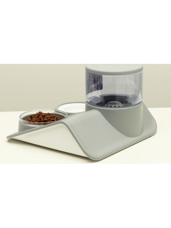 Комплекс для кормления с автопоилкой и съёмной миской, бело-серый
