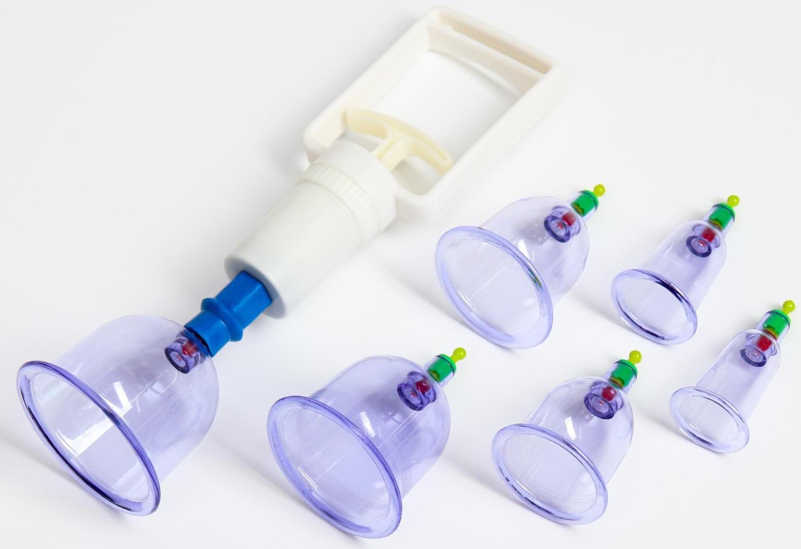 Банки акупункционного действия для вакуумного массажа, набор 6 шт.